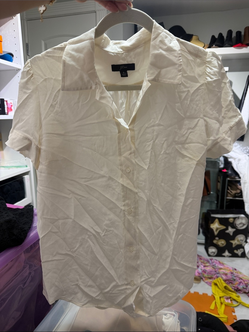 J. Crew Women's Cream Short-Sleeve Button-Up Blouse